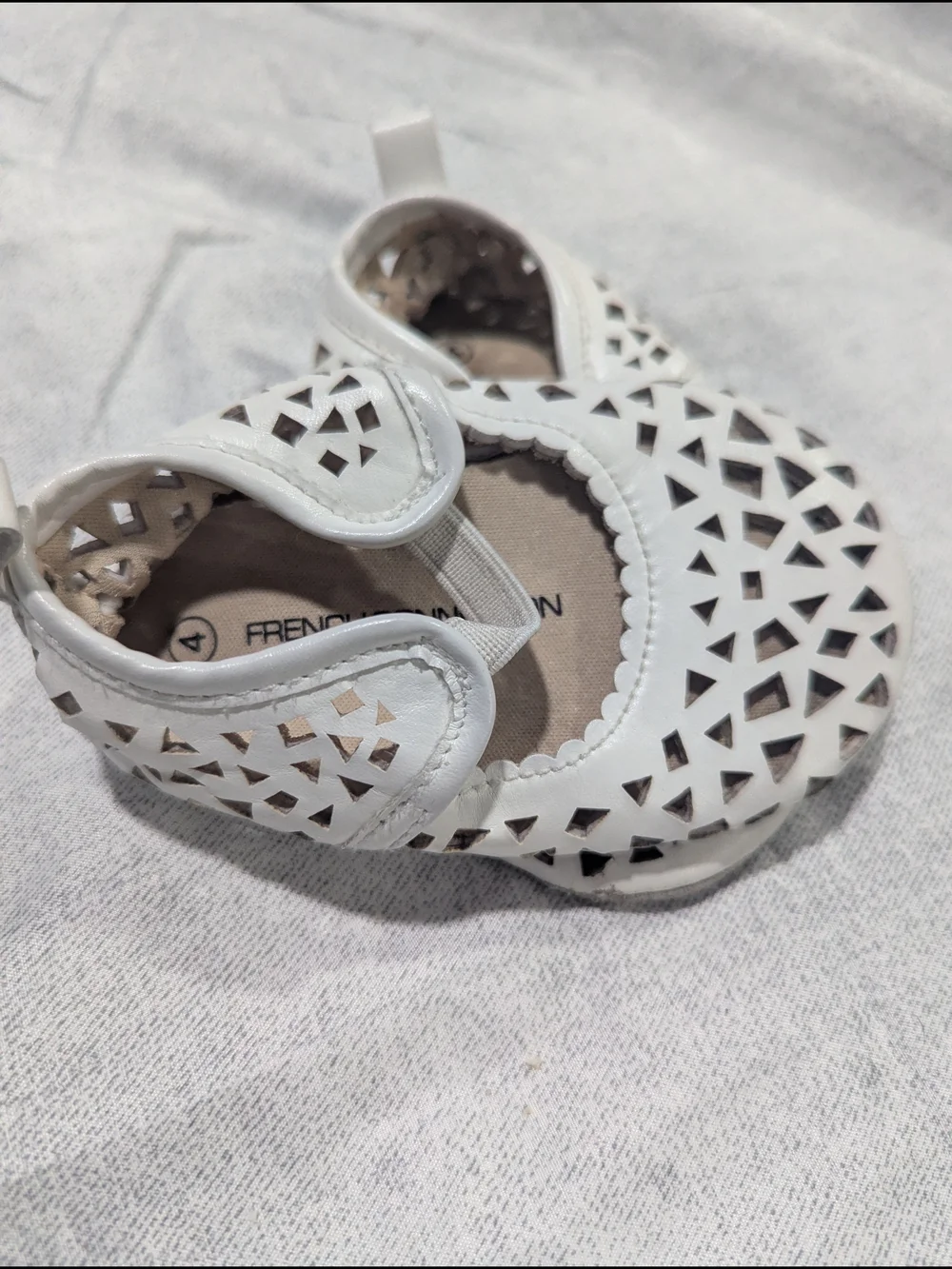 French Connection White Laser-Cut Kids Sandals with Hook-and-Loop Strap